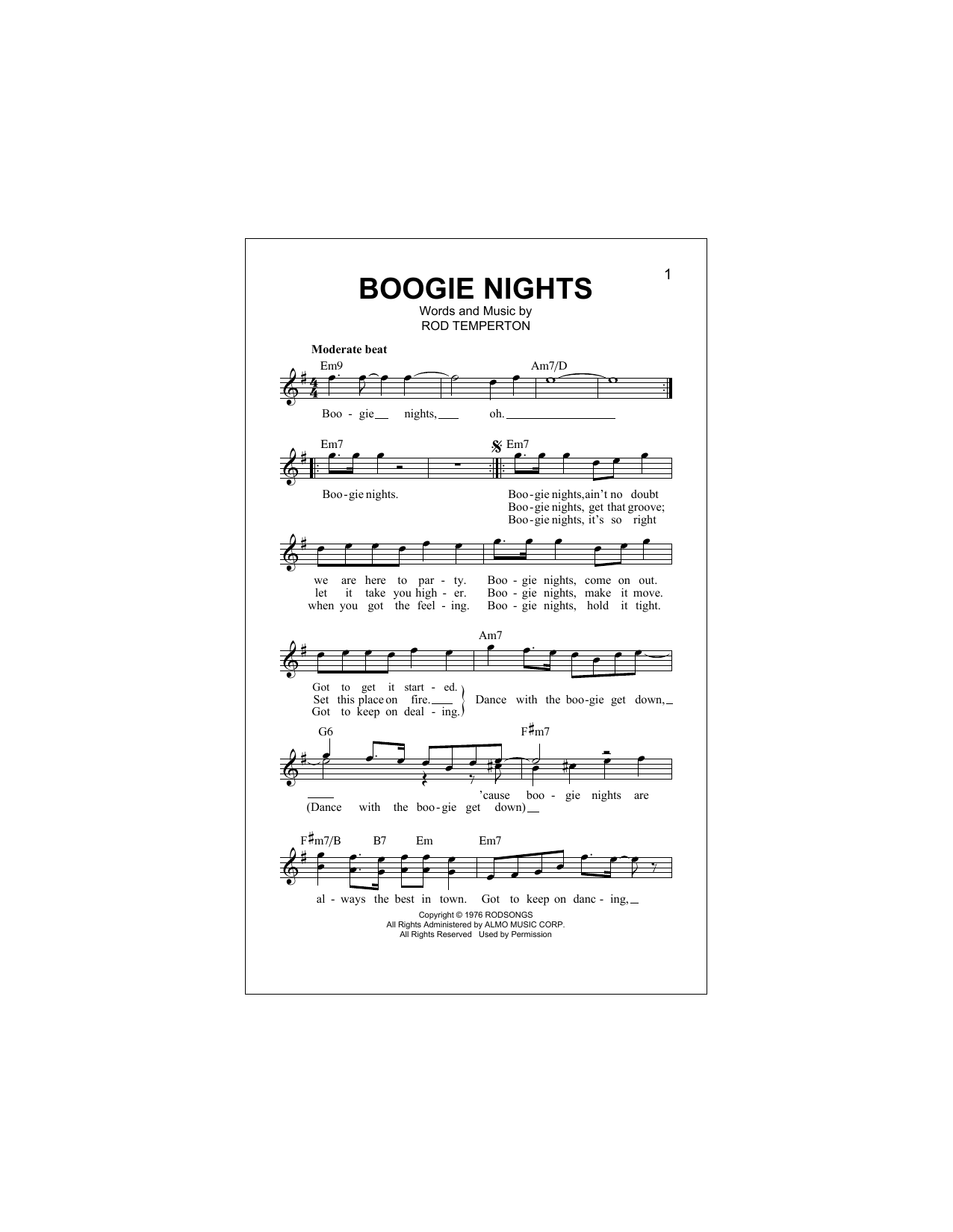 Boogie Nights (Lead Sheet / Fake Book) von Heatwave
