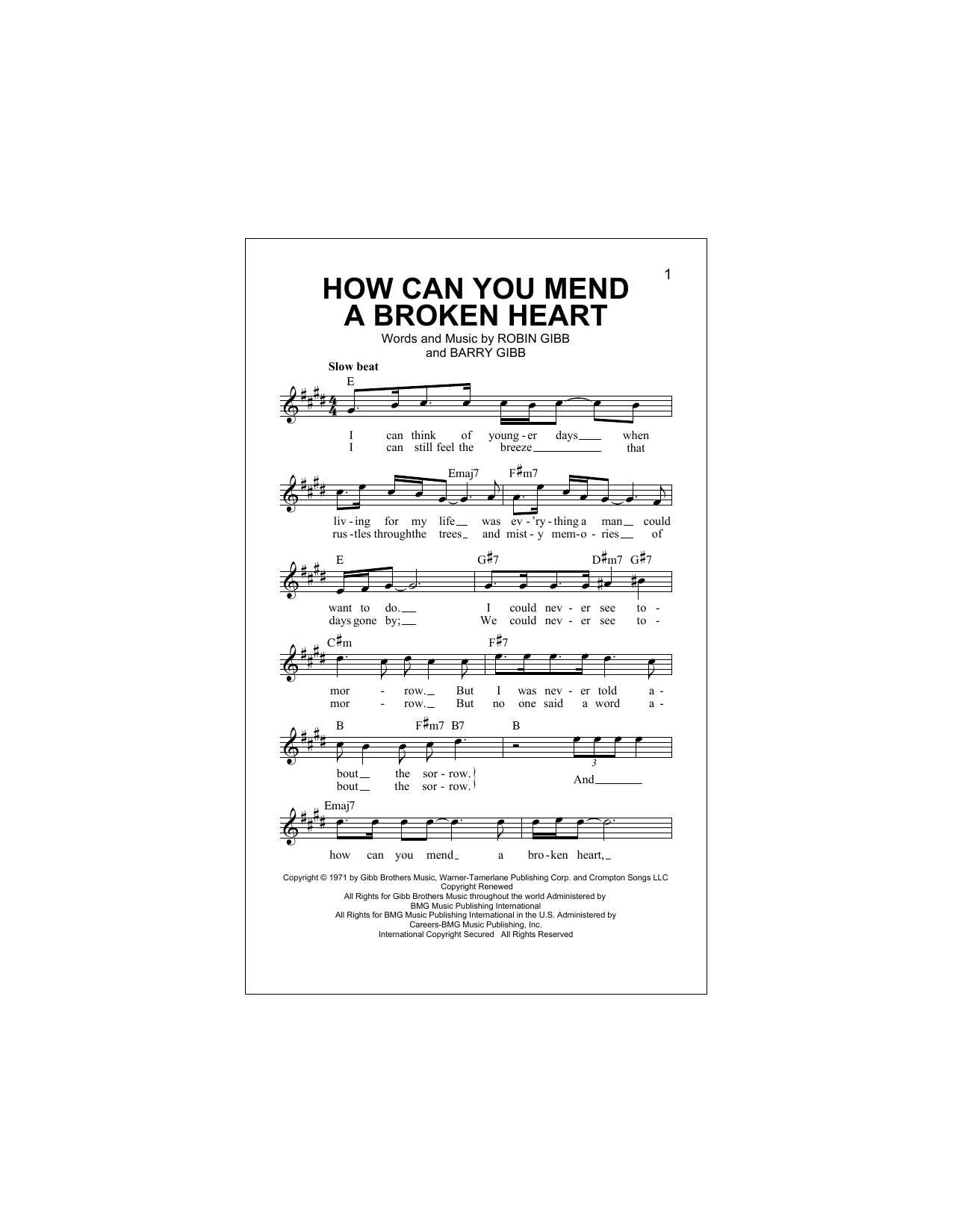 How Can You Mend A Broken Heart (Lead Sheet / Fake Book) von The Bee Gees