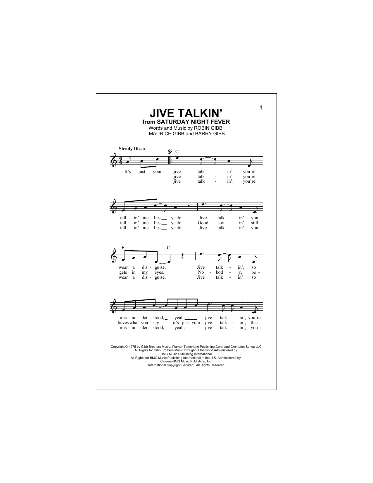 Jive Talkin' (Lead Sheet / Fake Book) von Bee Gees