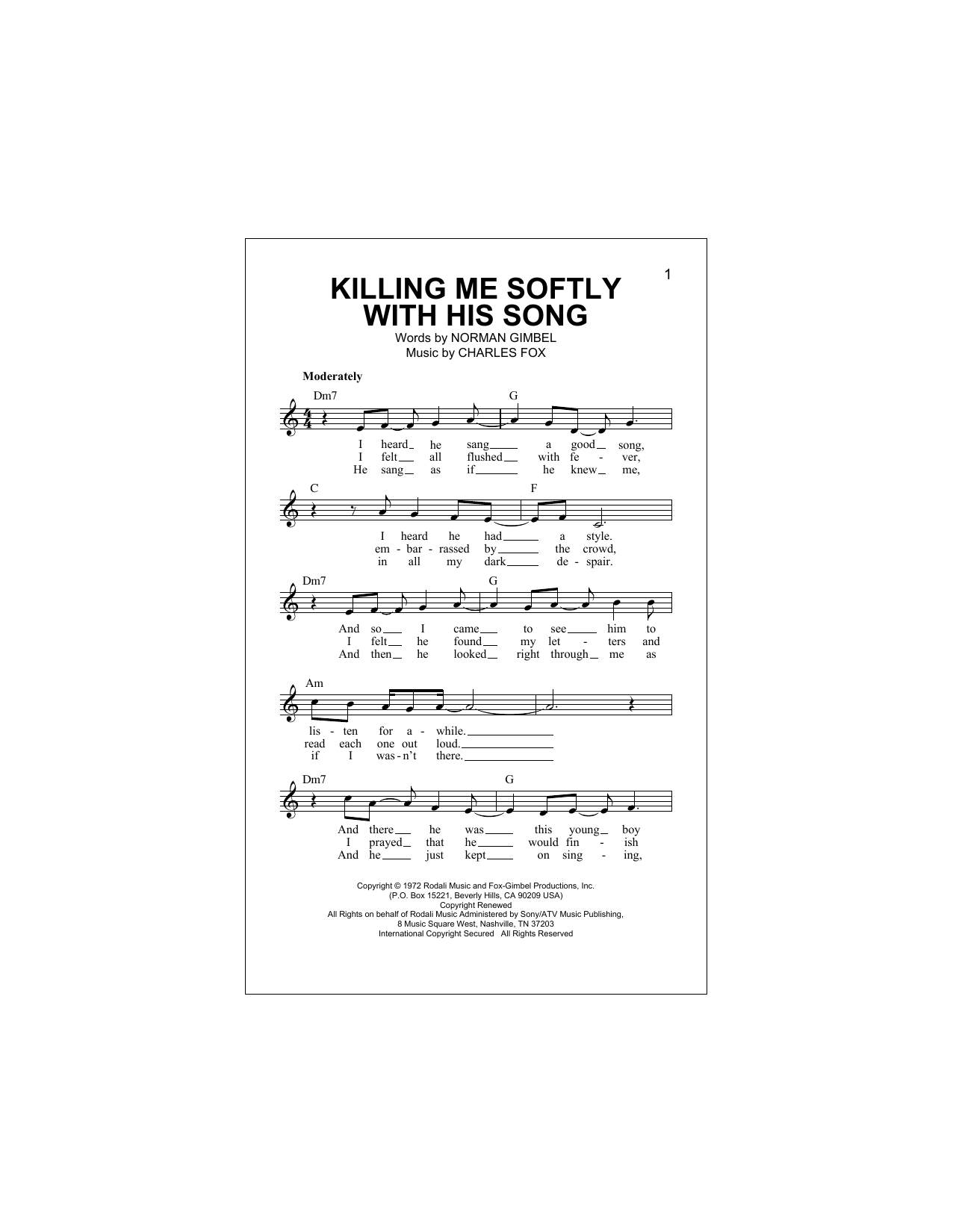 Killing Me Softly With His Song (Lead Sheet / Fake Book) von Roberta Flack