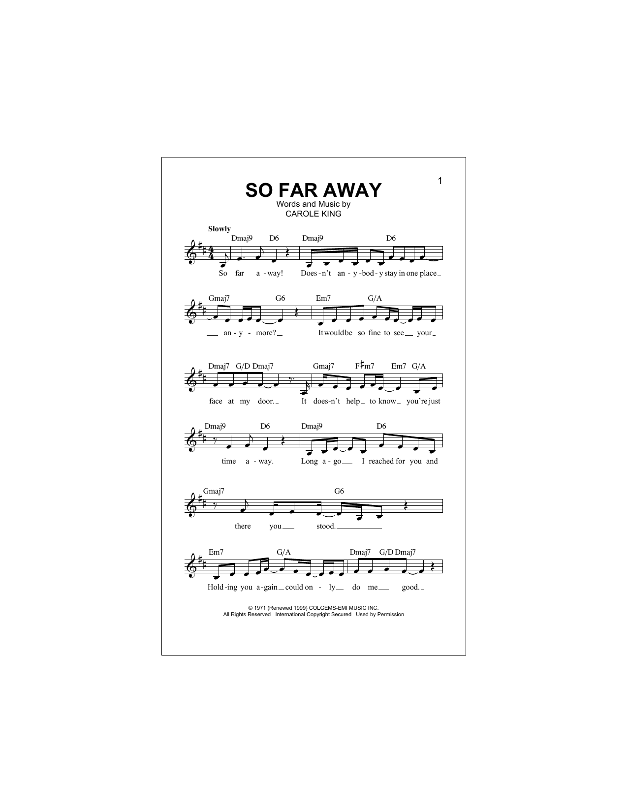 So Far Away (Lead Sheet / Fake Book) von Carole King