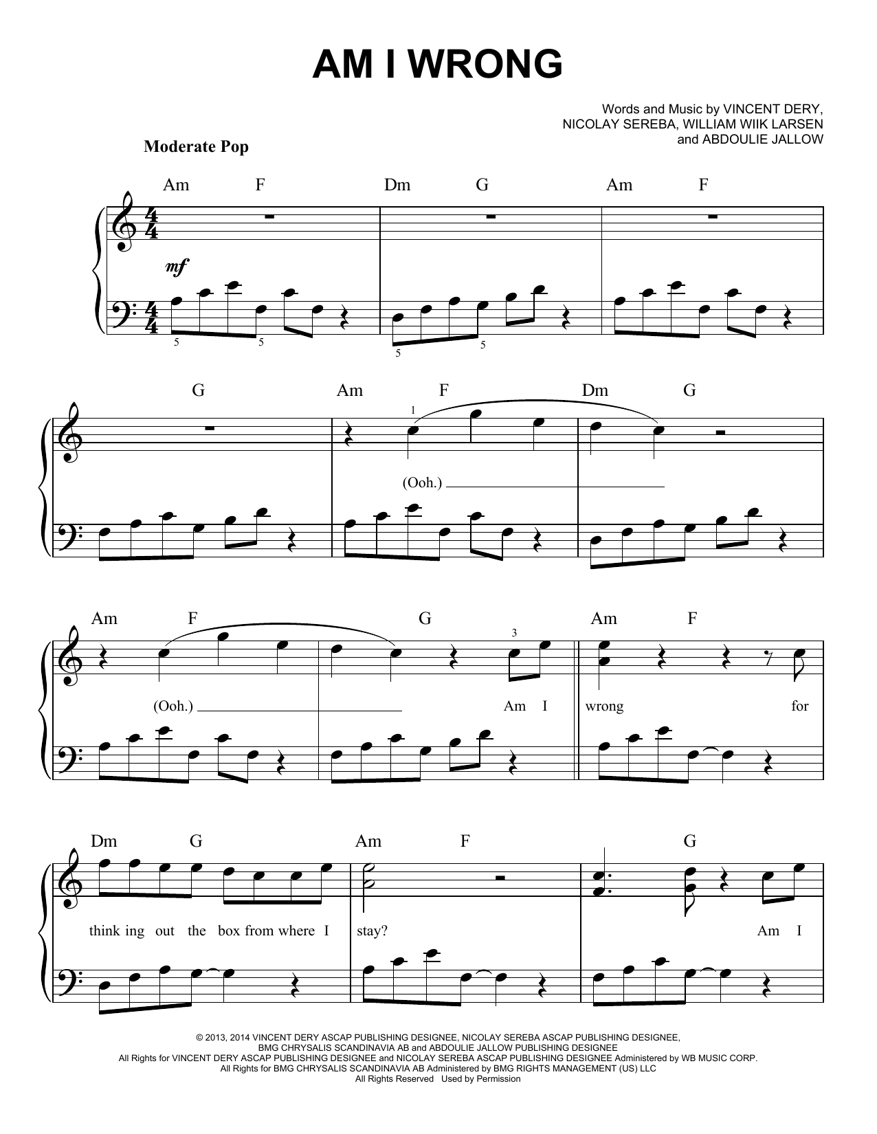 Am I Wrong (Easy Piano) von Nico & Vinz