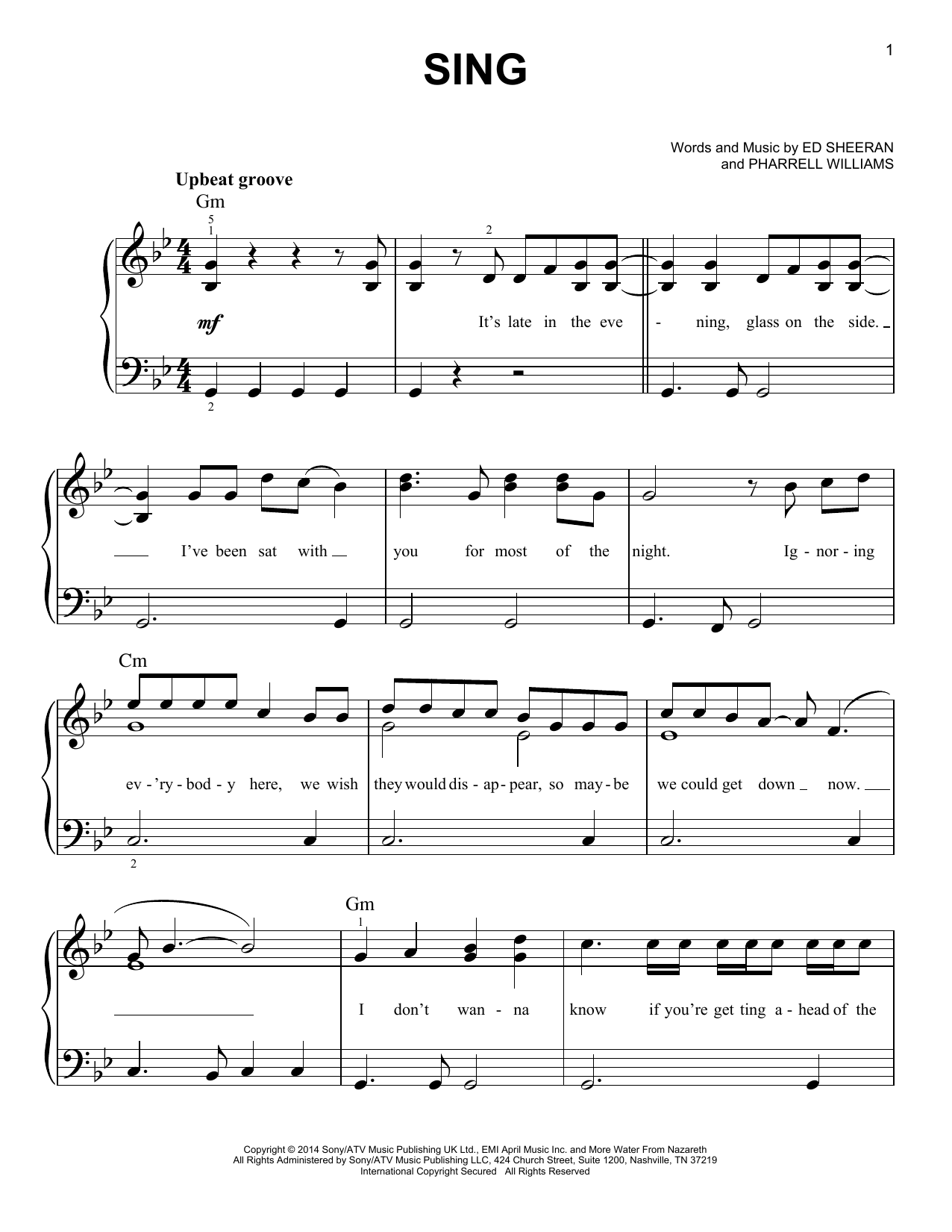 Sing (Easy Piano) von Ed Sheeran