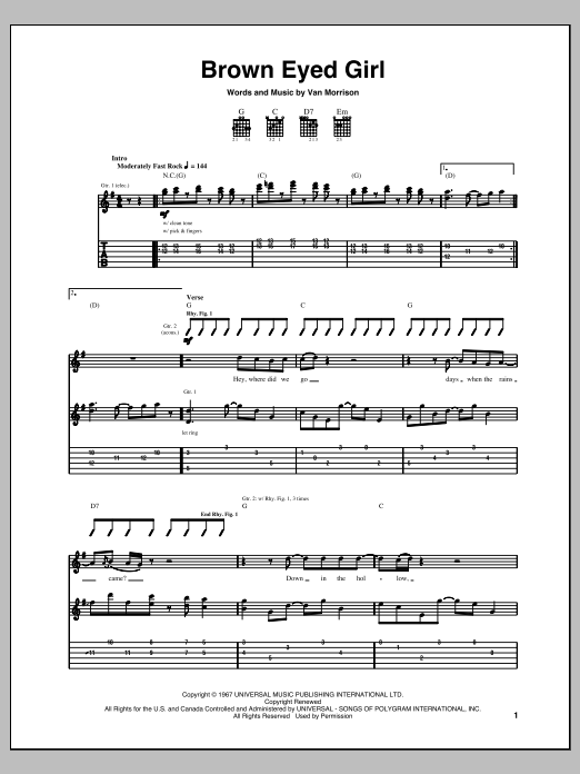 Brown Eyed Girl (Guitar Tab) von Van Morrison