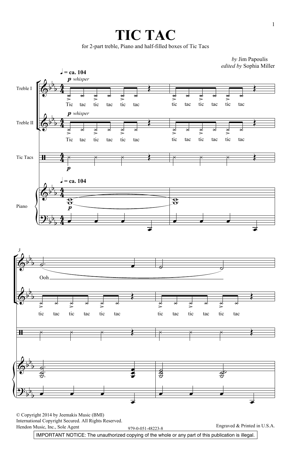 Tic Tac (Unison Choir) von Jim Papoulis