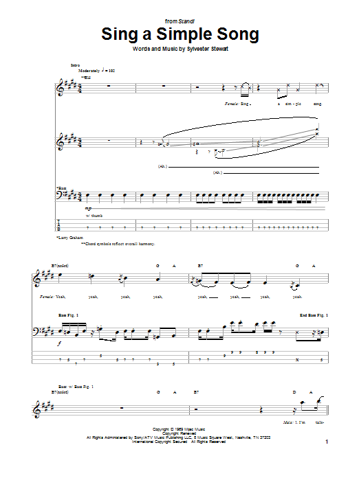 Sing A Simple Song (Bass Guitar Tab) von Sly & The Family Stone