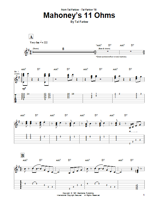 Mahoney's 11 Ohms (Guitar Tab) von Tal Farlow