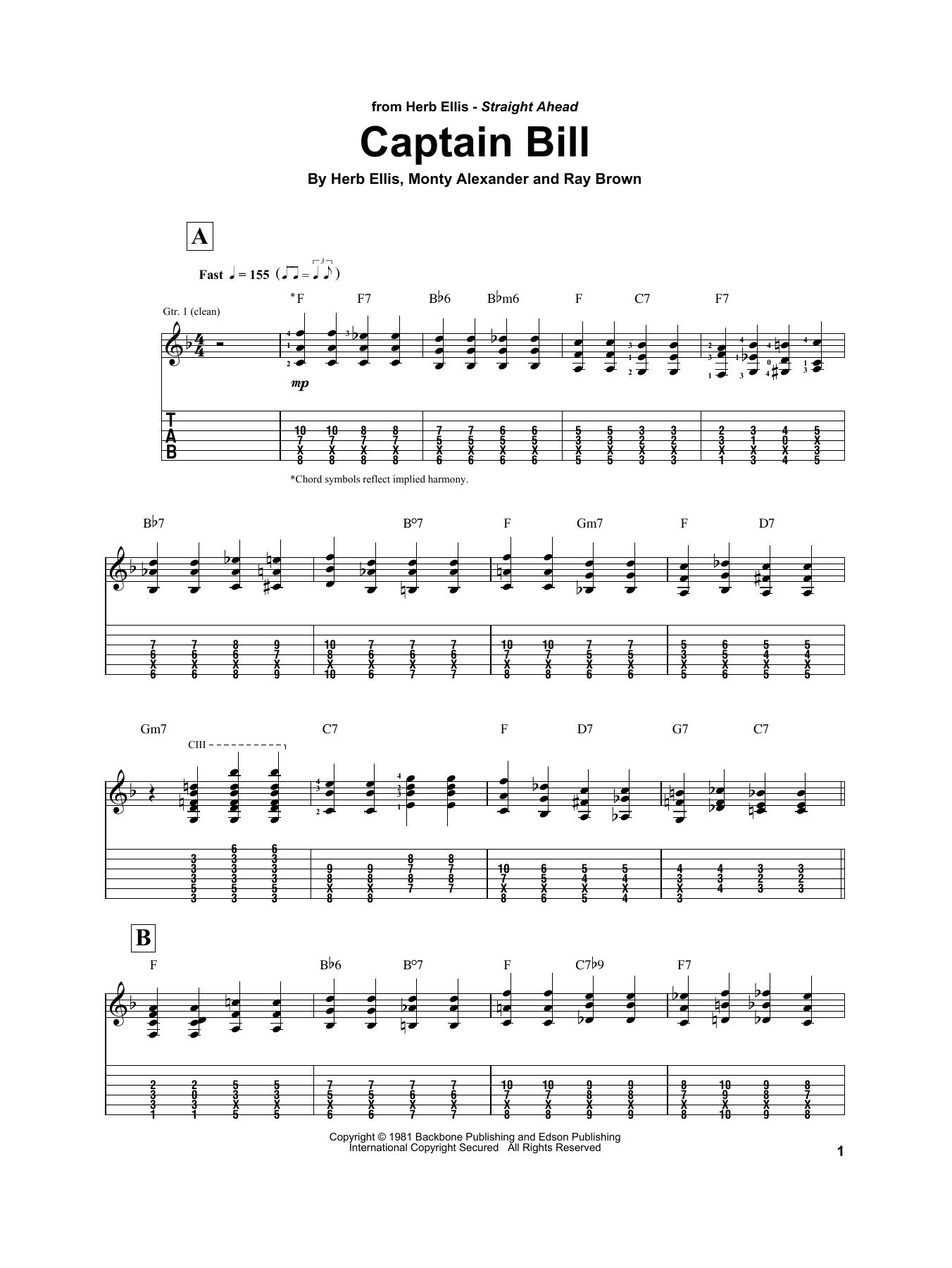 Captain Bill (Electric Guitar Transcription) von Herb Ellis