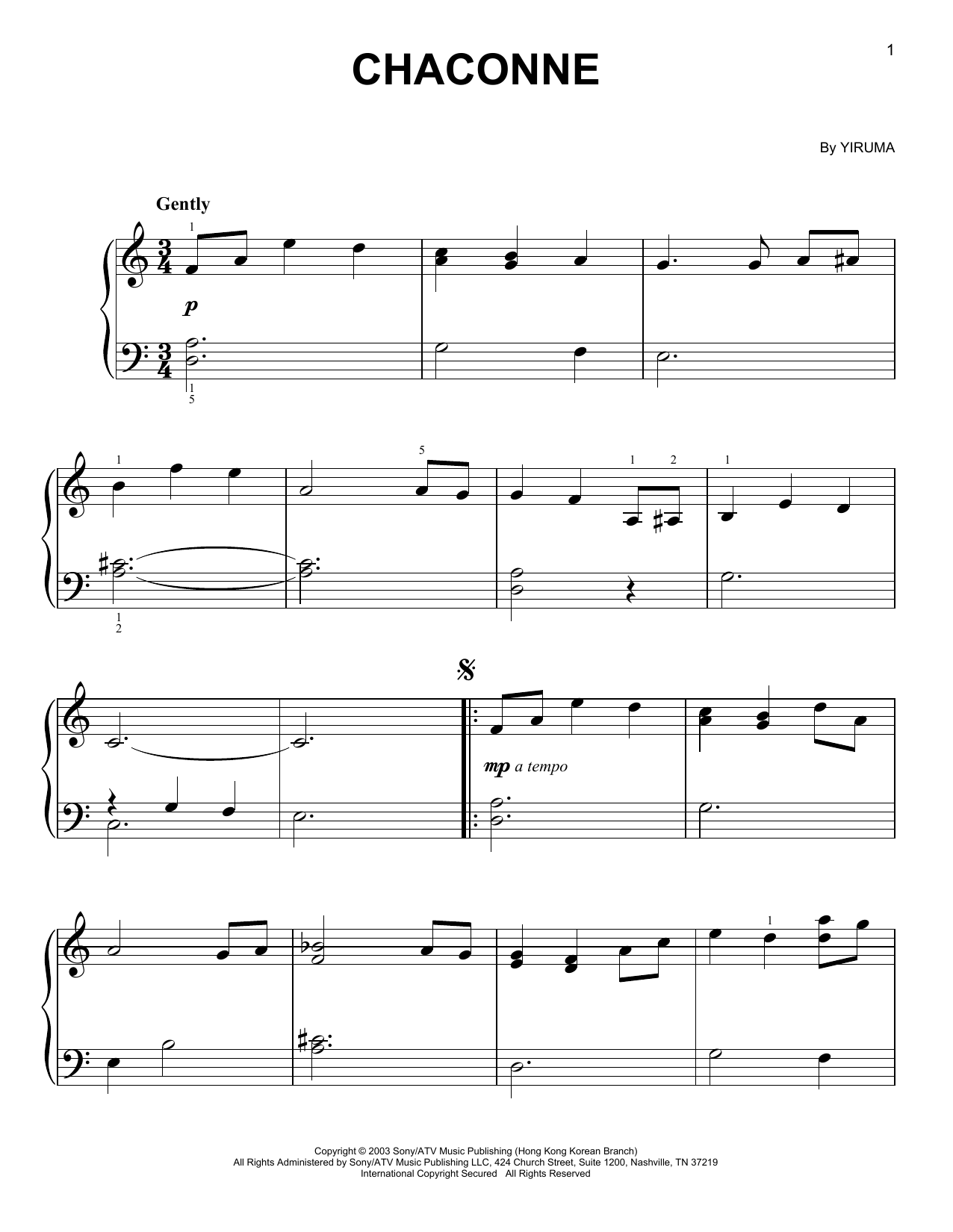 Chaconne (Easy Piano) von Yiruma