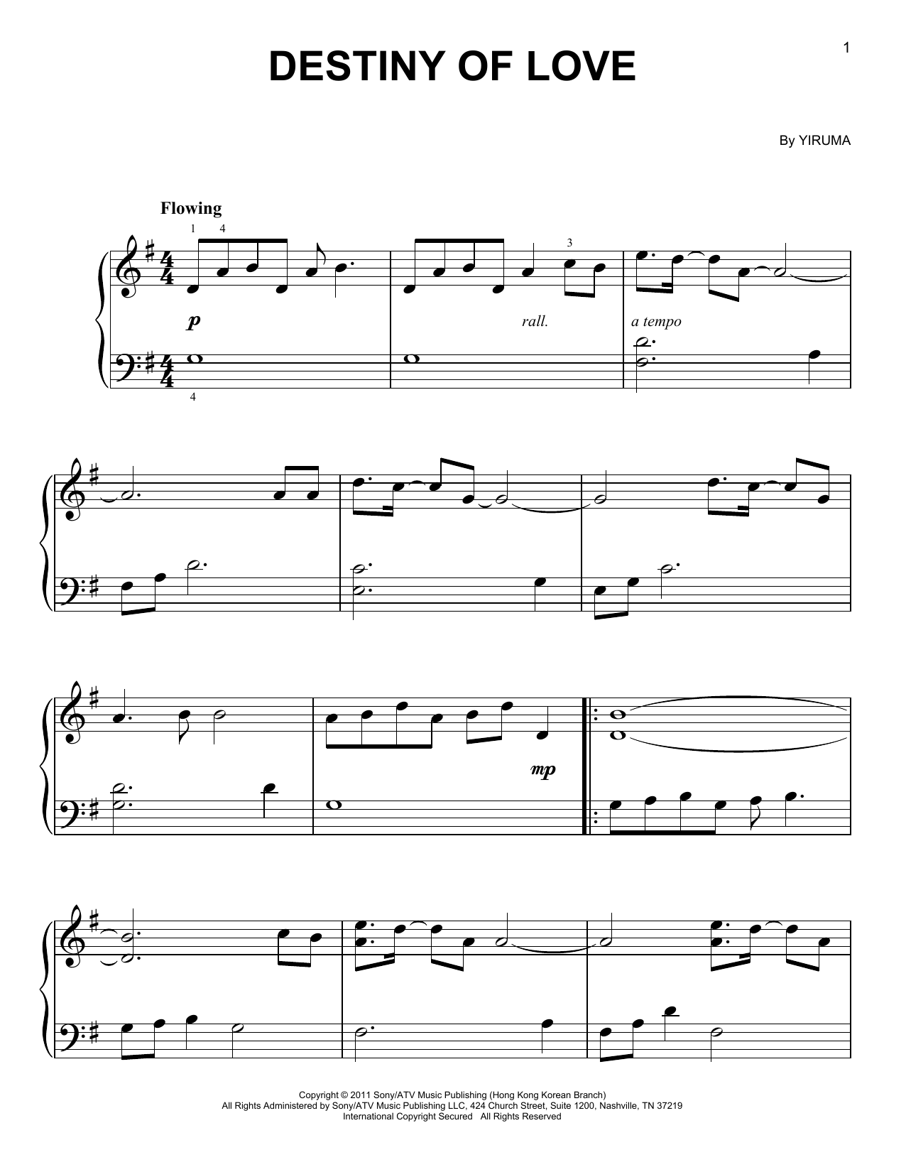 Destiny Of Love (Easy Piano) von Yiruma