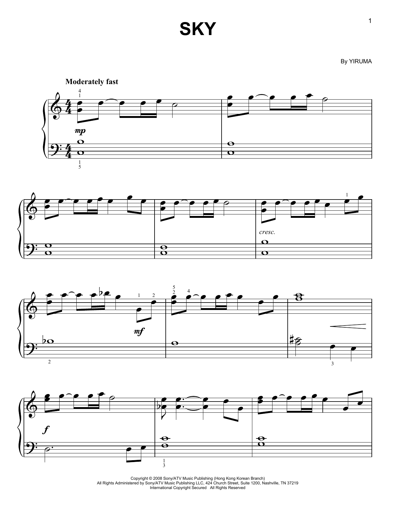 Sky (Easy Piano) von Yiruma