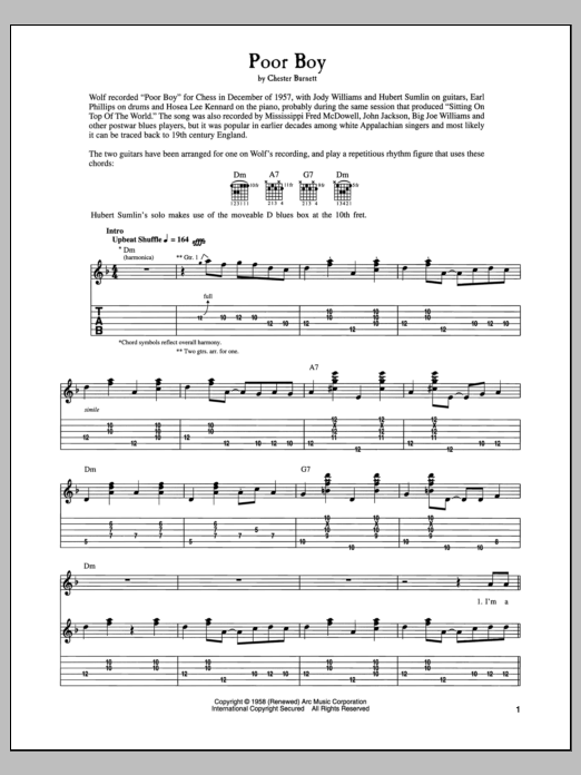 Poor Boy (Guitar Tab) von Howlin' Wolf