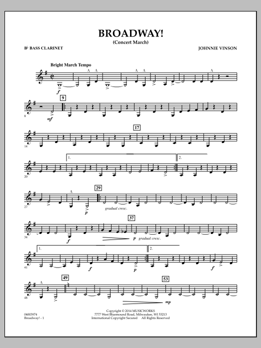 Broadway! - Bb Bass Clarinet (Concert Band) von Johnnie Vinson
