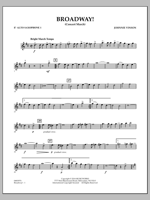 Broadway! - Eb Alto Saxophone 1 (Concert Band) von Johnnie Vinson