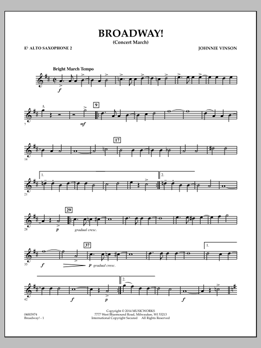 Broadway! - Eb Alto Saxophone 2 (Concert Band) von Johnnie Vinson