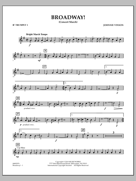Broadway! - Bb Trumpet 1 (Concert Band) von Johnnie Vinson