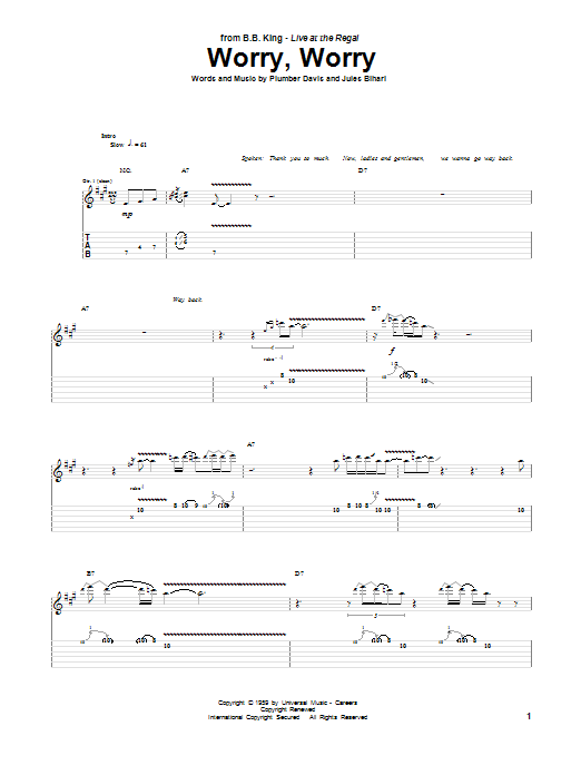 Worry, Worry (Guitar Tab) von B.B. King