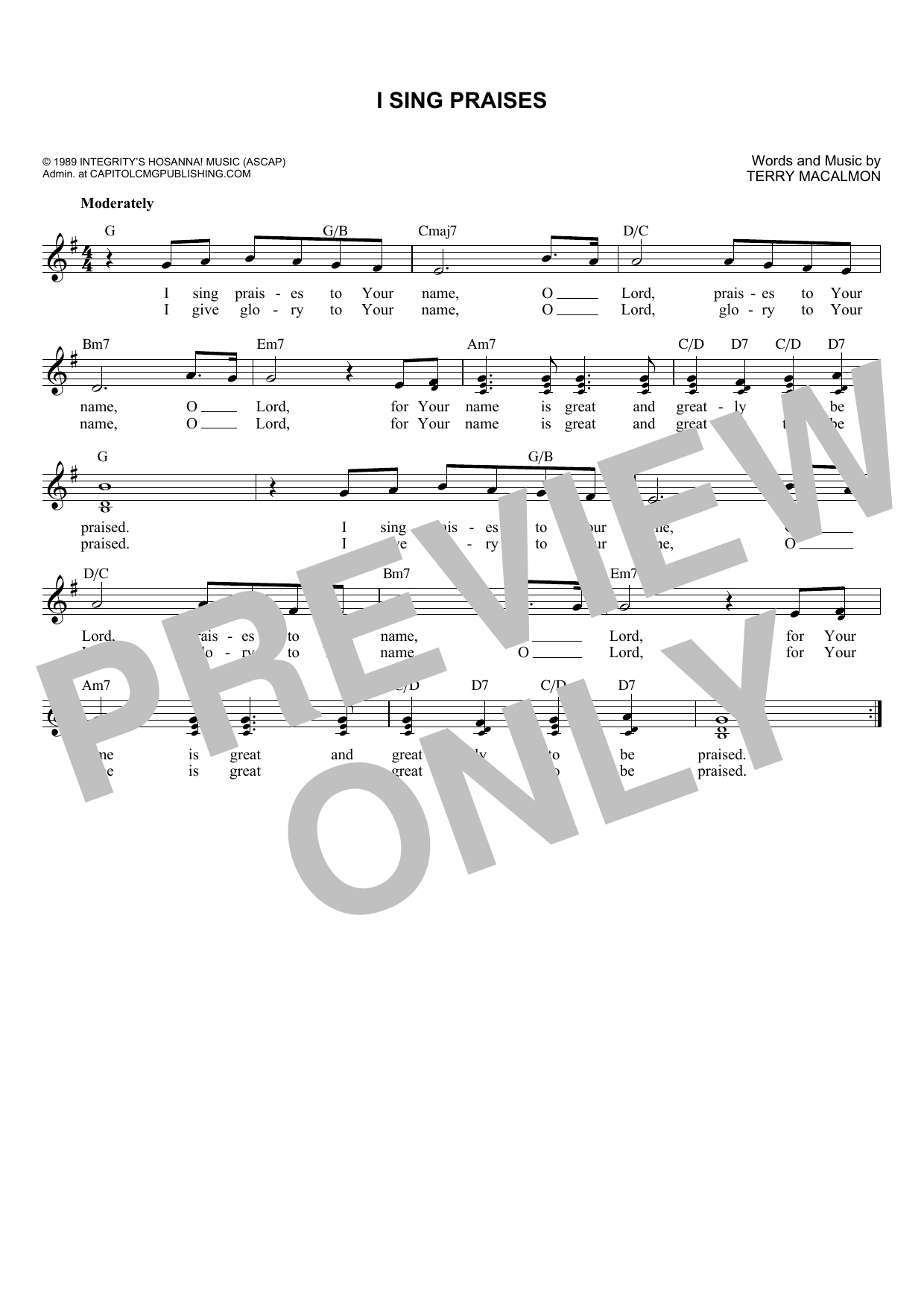 I Sing Praises (Lead Sheet / Fake Book) von Terry MacAlmon