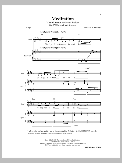 Meditation (SATB Choir) von Marshall Portnoy
