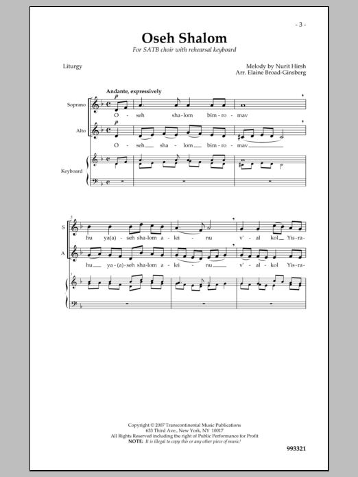 Oseh Shalom (SATB Choir) von Elaine Broad-Ginsberg