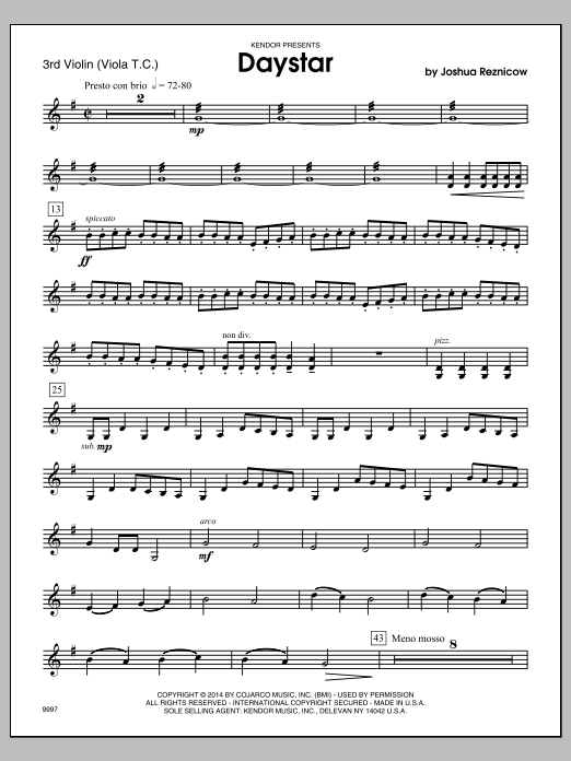 Daystar - Violin 3 (Orchestra) von Joshua Reznicow