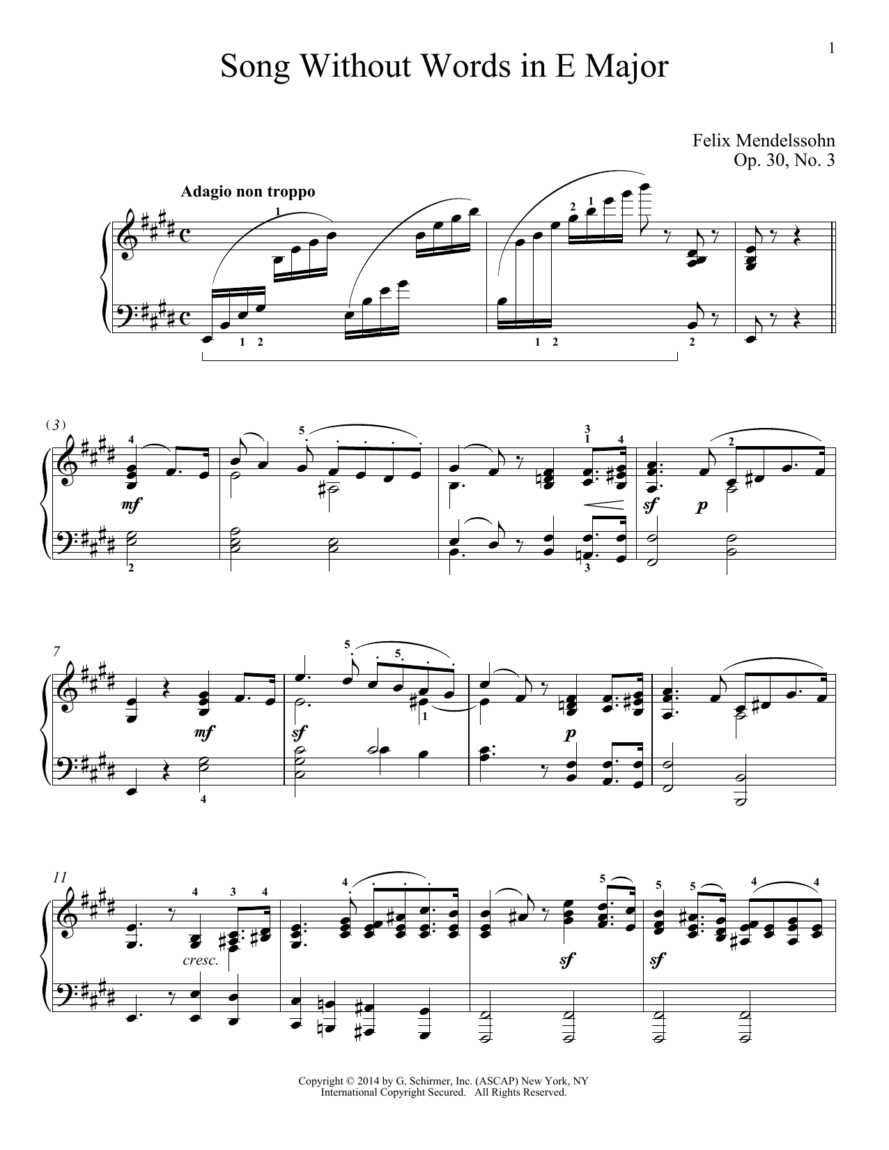 Song Without Words In E Major, Op. 30, No. 3 (Piano Solo) von Felix Mendelssohn