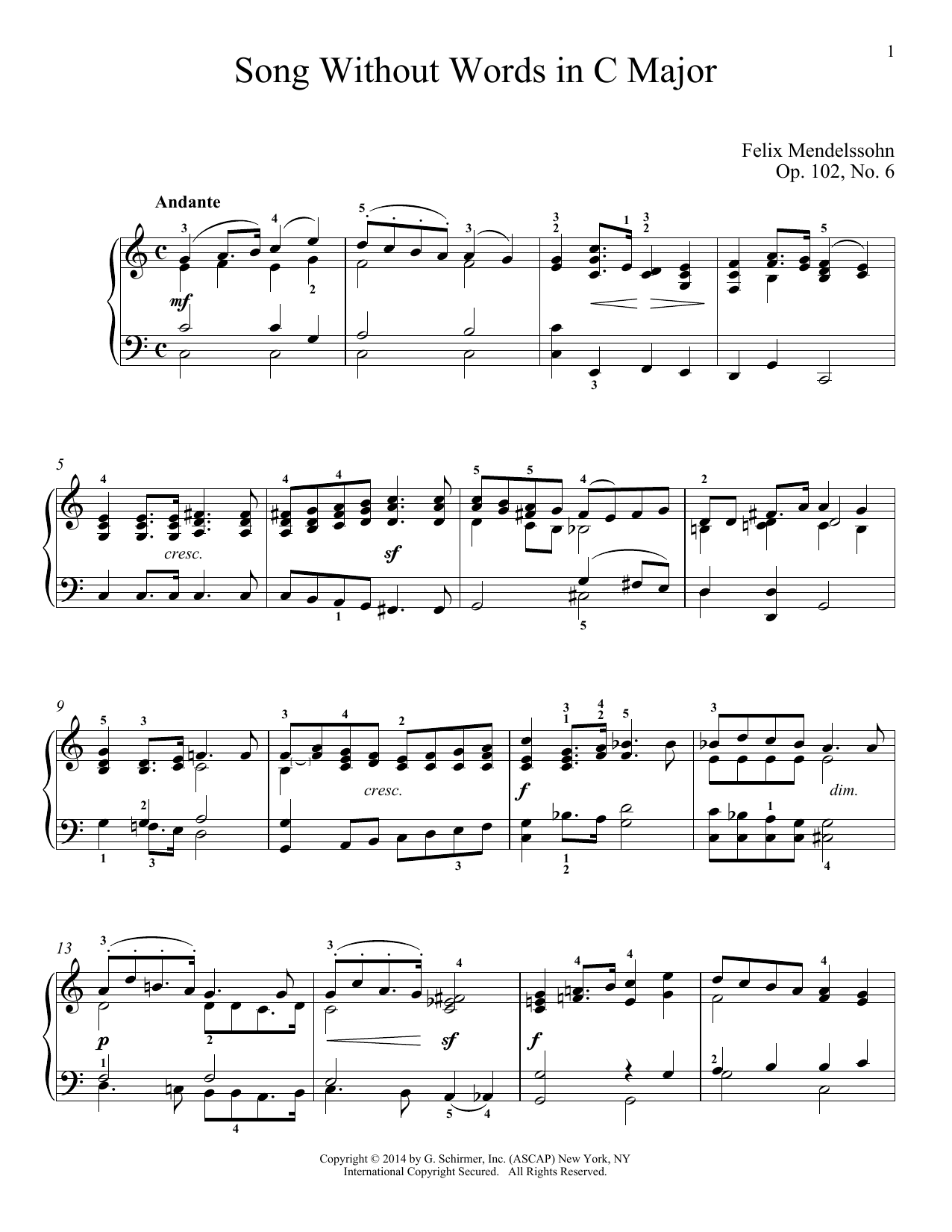 Song Without Words In C Major, Op. 102, No. 6 (Piano Solo) von Felix Mendelssohn