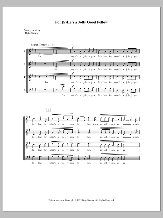 For (S)He's a Jolly Good Fellow (SATB Choir) von Deke Sharon