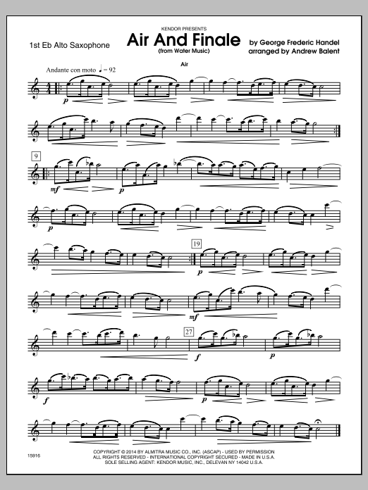 Air And Finale (from Water Music) - 1st Eb Alto Saxophone (Woodwind Ensemble) von Andrew Balent