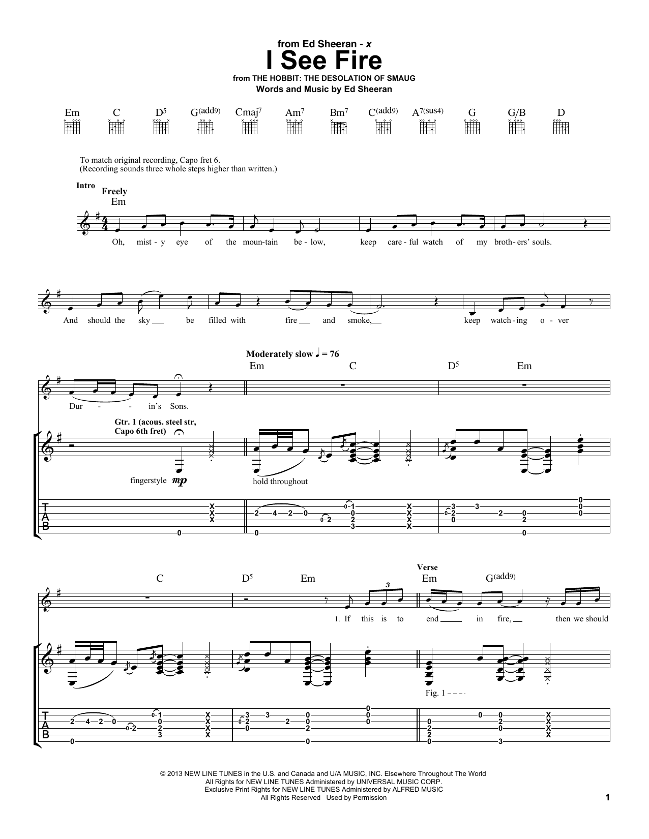 I See Fire (from The Hobbit) (Guitar Tab) von Ed Sheeran