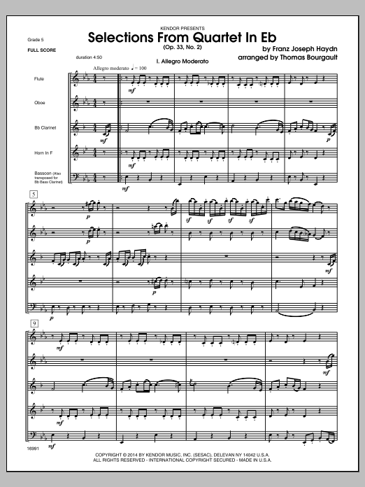 Selections From Quartet In Eb (Op. 33, No. 2) - Conductor Score (Full Score) (Woodwind Ensemble) von Thomas Bourgault
