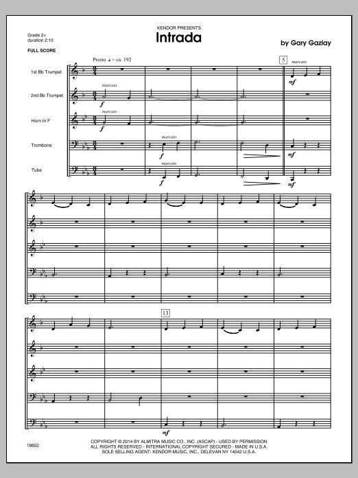 Intrada - Conductor Score (Full Score) (Brass Ensemble) von Gary Gazlay