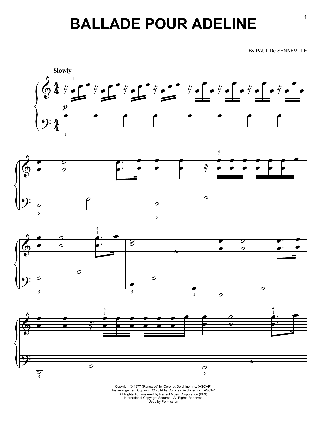 Ballade Pour Adeline (Easy Piano Solo) von Paul de Senneville