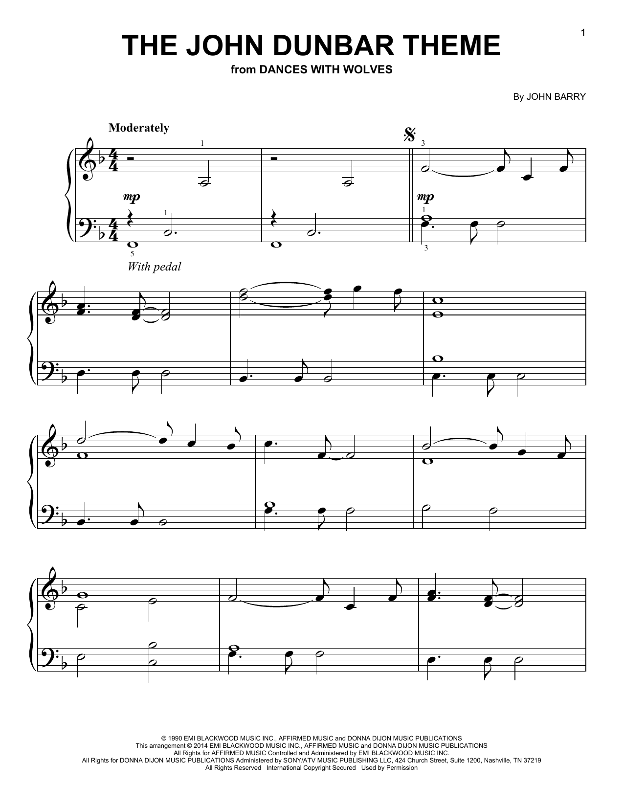 The John Dunbar Theme (Easy Piano) von John Barry