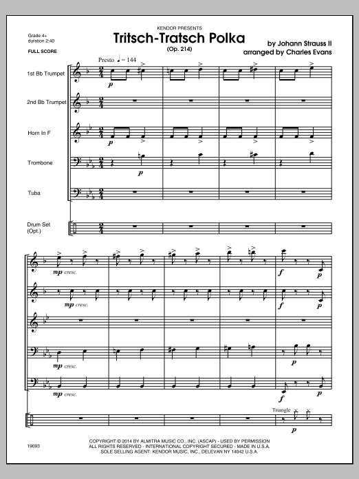 Tritsch-Tratsch Polka (Op. 214) - Conductor Score (Full Score) (Brass Ensemble) von Charles Evans