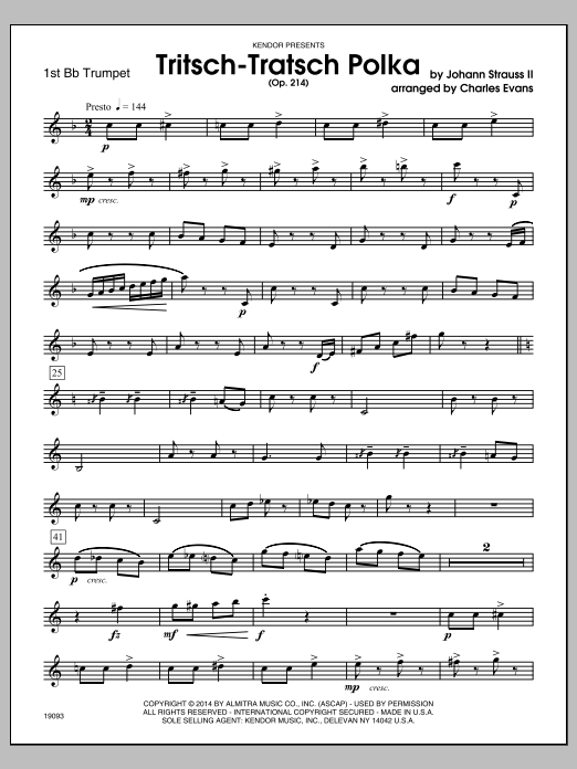 Tritsch-Tratsch Polka (Op. 214) - 1st Bb Trumpet (Brass Ensemble) von Charles Evans