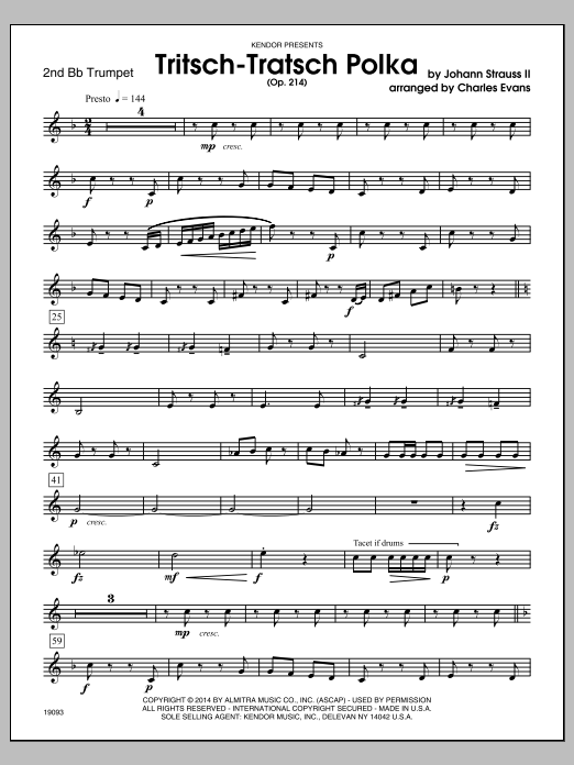 Tritsch-Tratsch Polka (Op. 214) - 2nd Bb Trumpet (Brass Ensemble) von Charles Evans