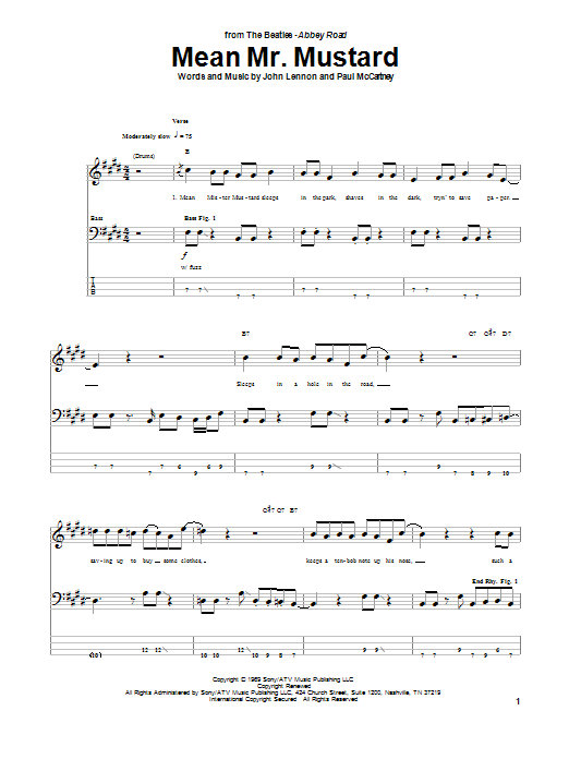 Mean Mr. Mustard (Bass Guitar Tab) von The Beatles