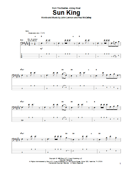 Sun King (Bass Guitar Tab) von The Beatles