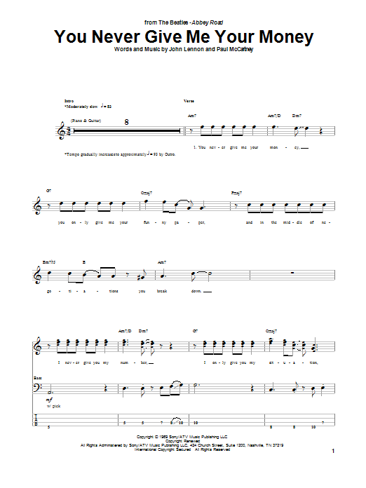 You Never Give Me Your Money (Bass Guitar Tab) von The Beatles