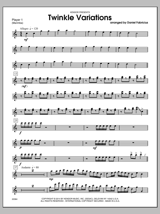 Twinkle Variations - Marimba (Percussion Ensemble) von Daniel Fabricius