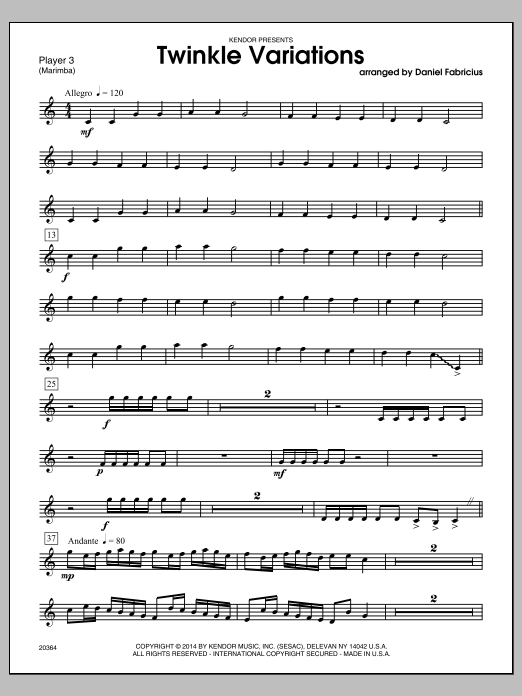 Twinkle Variations - Marimba 3 (Percussion Ensemble) von Daniel Fabricius