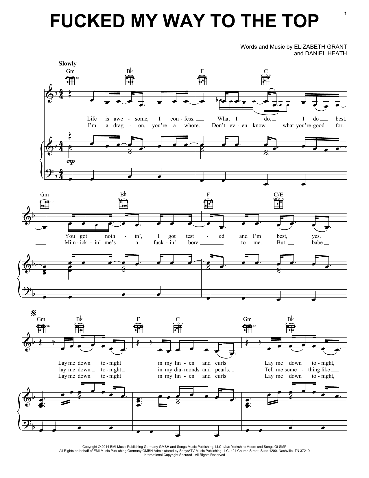 Fucked My Way Up To The Top (Piano, Vocal & Guitar Chords (Right-Hand Melody)) von Lana Del Rey