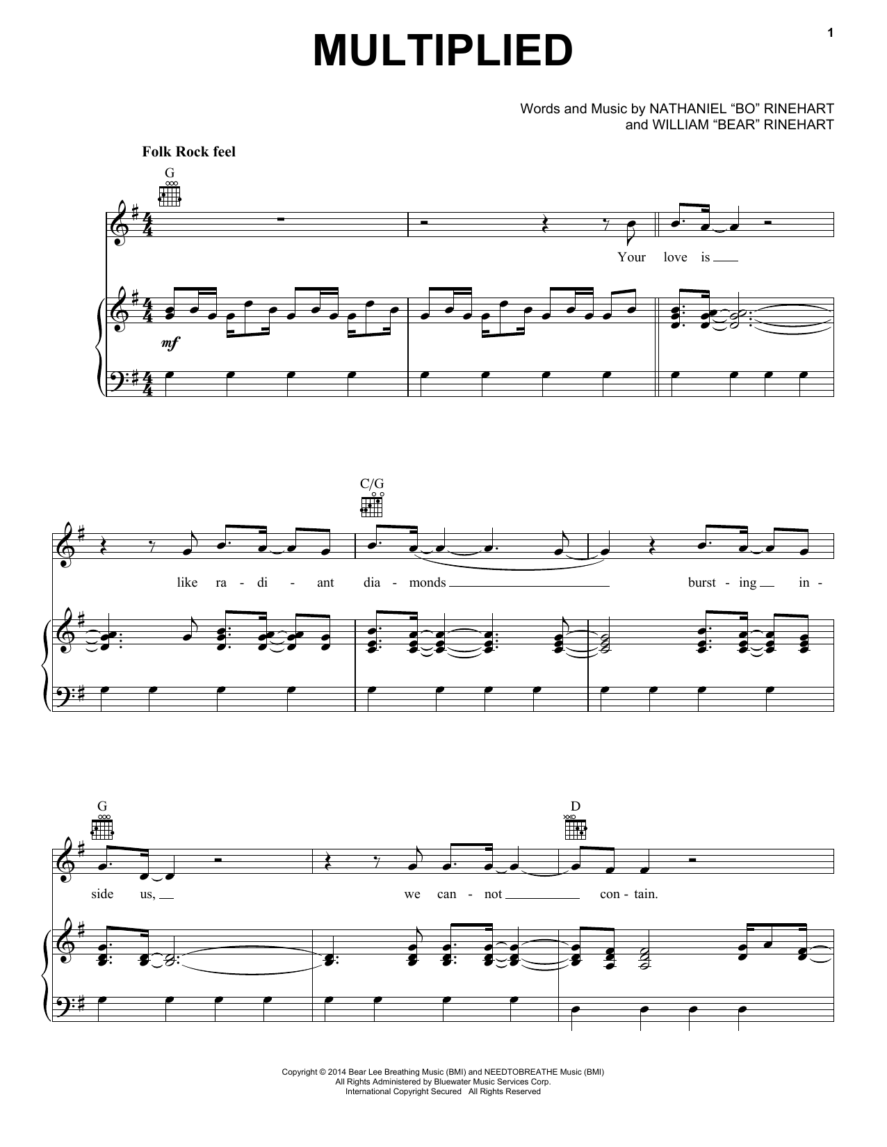 Multiplied (Piano, Vocal & Guitar Chords (Right-Hand Melody)) von NEEDTOBREATHE