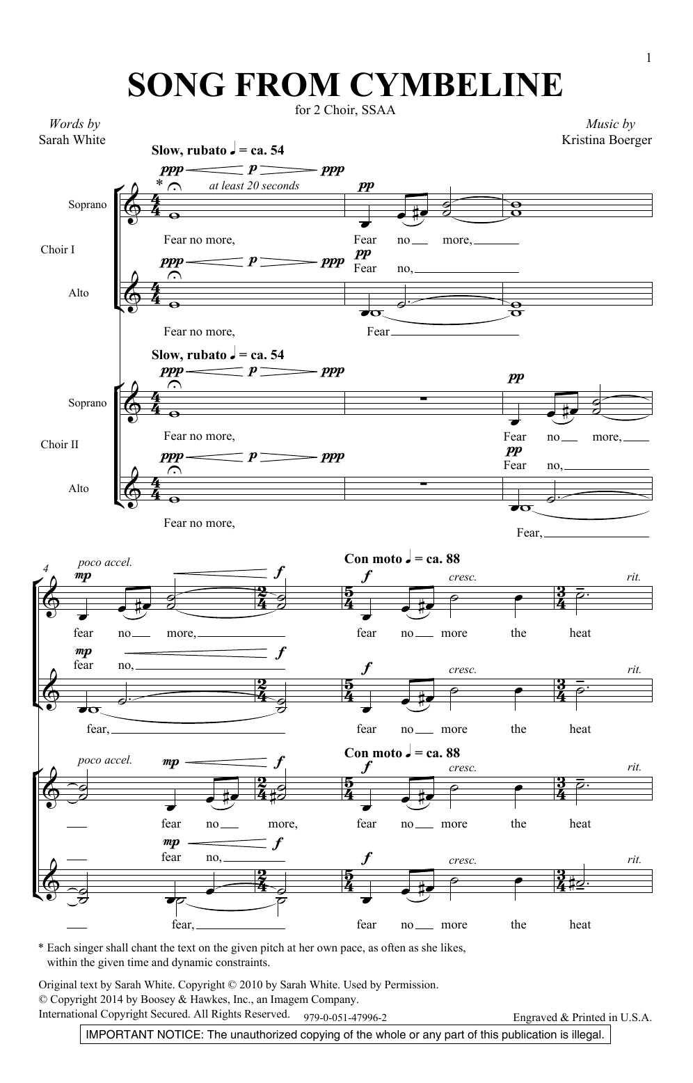 Song From Cymbeline (SSA Choir) von Kristina Boerger