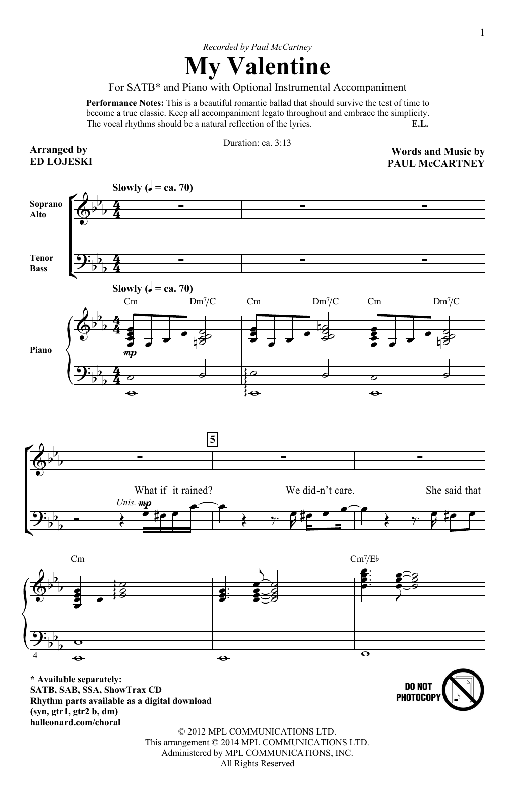 My Valentine (SATB Choir) von Ed Lojeski