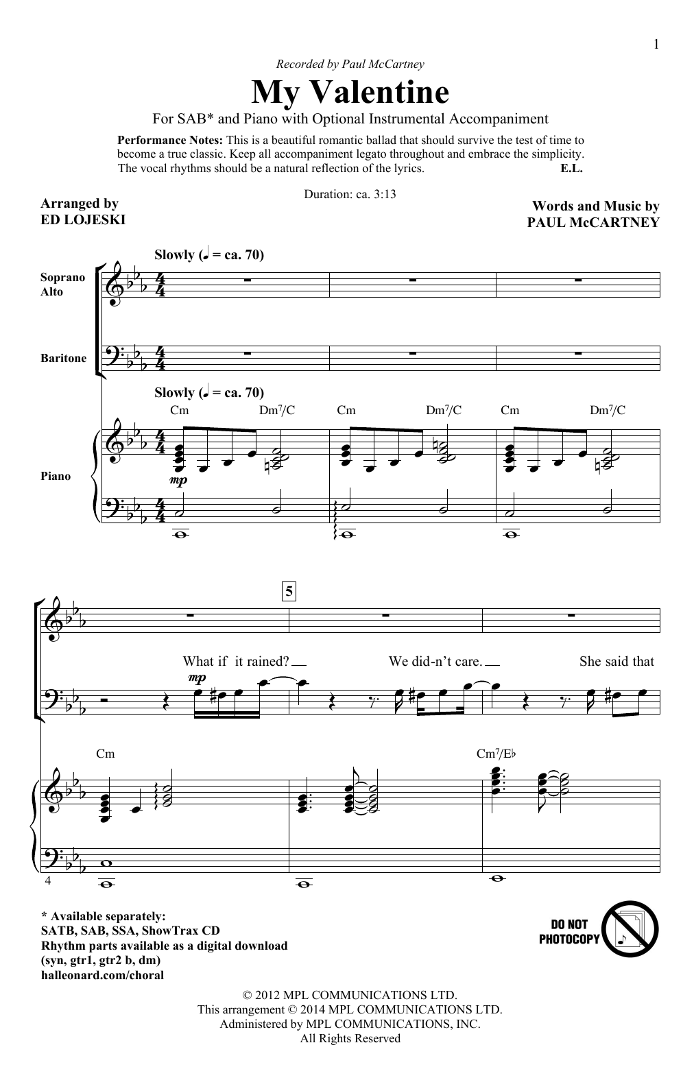 My Valentine (SAB Choir) von Ed Lojeski