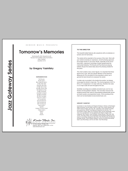 Tomorrow's Memories - Conductor Score (Full Score) (Jazz Ensemble) von Gregory Yasinitsky