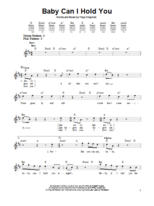 Baby Can I Hold You (Easy Guitar) von Tracy Chapman