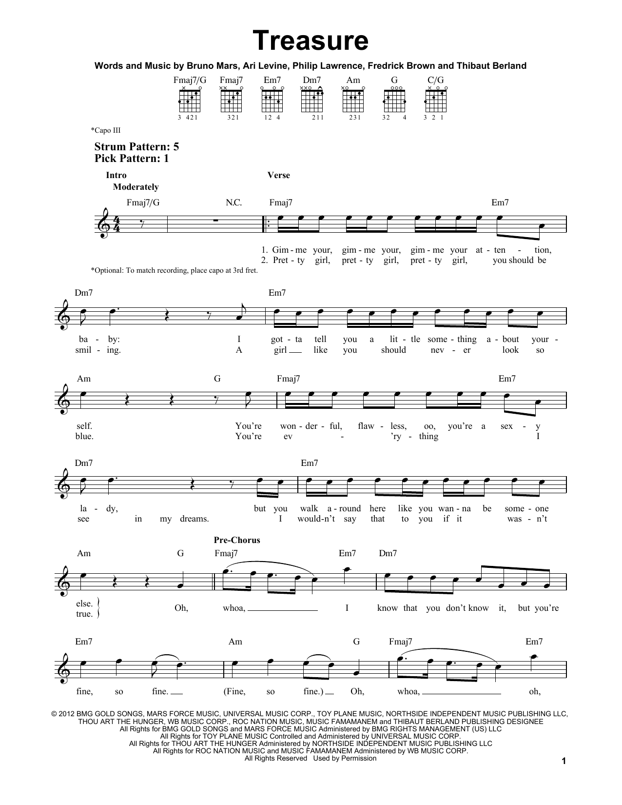 Treasure (Easy Guitar) von Bruno Mars